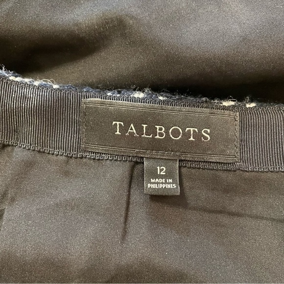 Talbots Black and Cream Houndstooth Plaid Wool Gold Button A-Line Skirt Size 12 - Picture 10 of 11